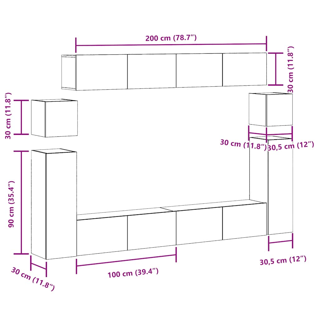 Ensemble de meuble TV mural 8 pcs chêne artisanal - XIOS