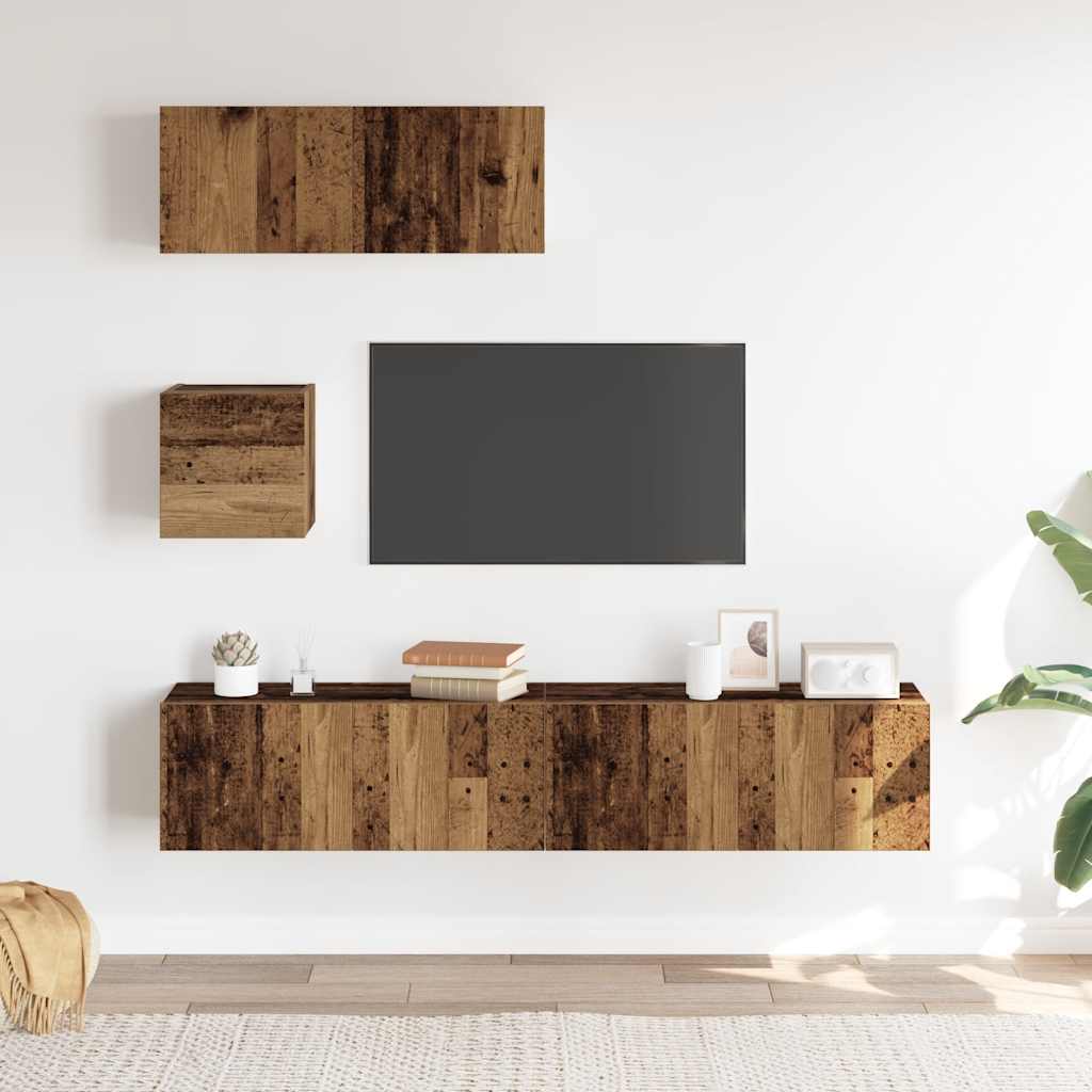 Ensemble de meuble TV mural 4 pcs vieux bois bois d'ingénierie - XIOS