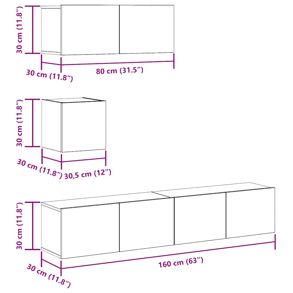 Ensemble de meuble TV mural 4 pcs vieux bois bois d'ingénierie - XIOS