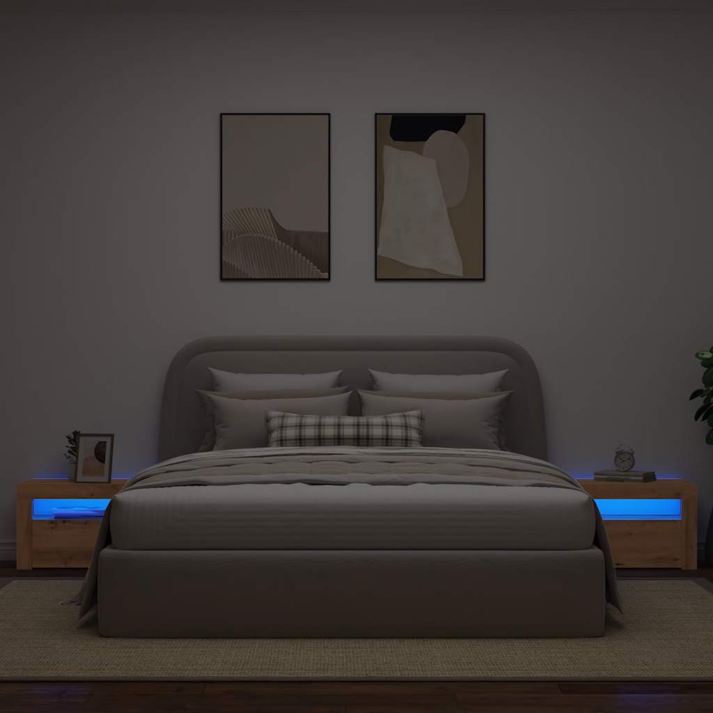 Tables de chevet 2 pcs avec LED chêne artisanal 60x35x40 cm - XIOS