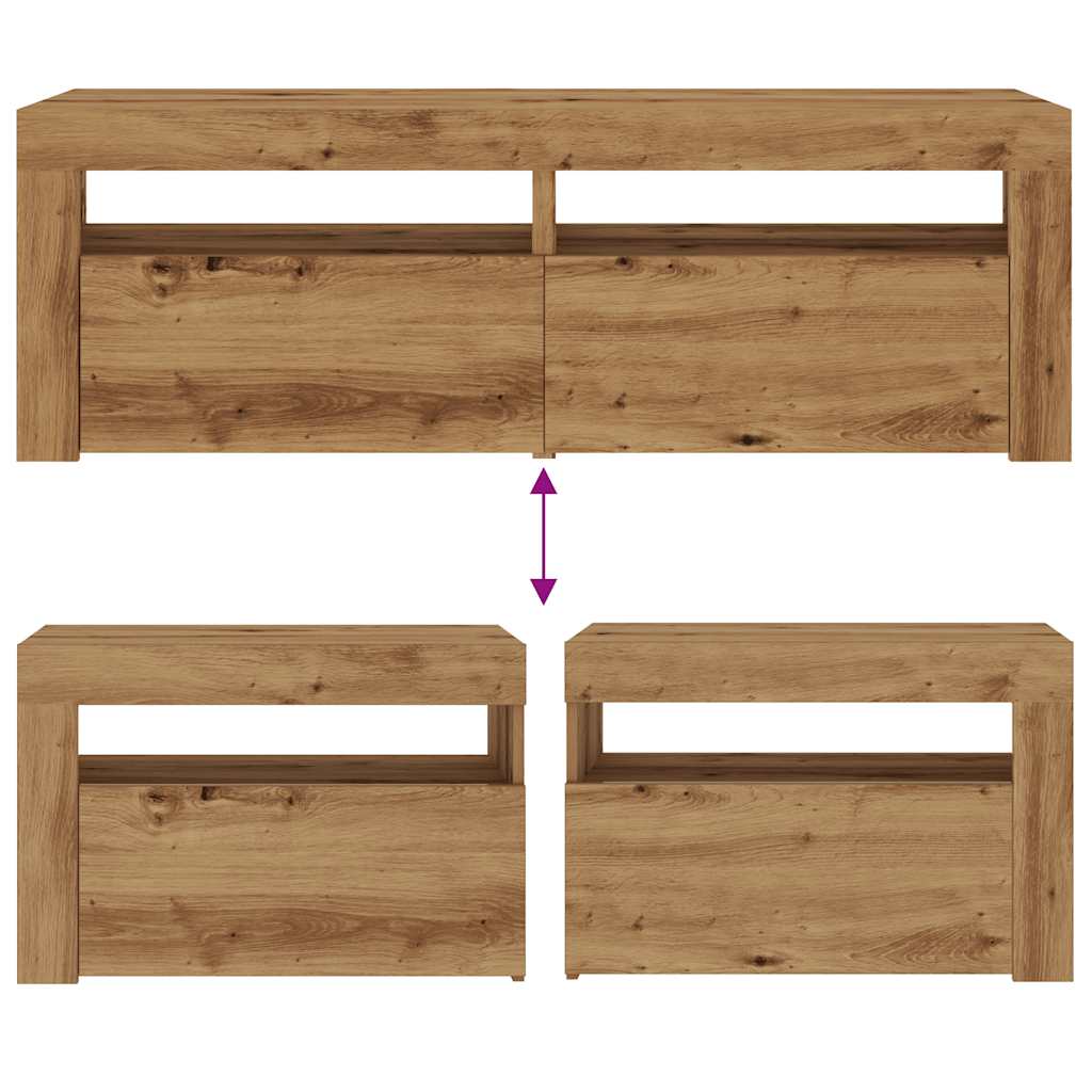 Tables de chevet 2 pcs avec LED chêne artisanal 60x35x40 cm - XIOS