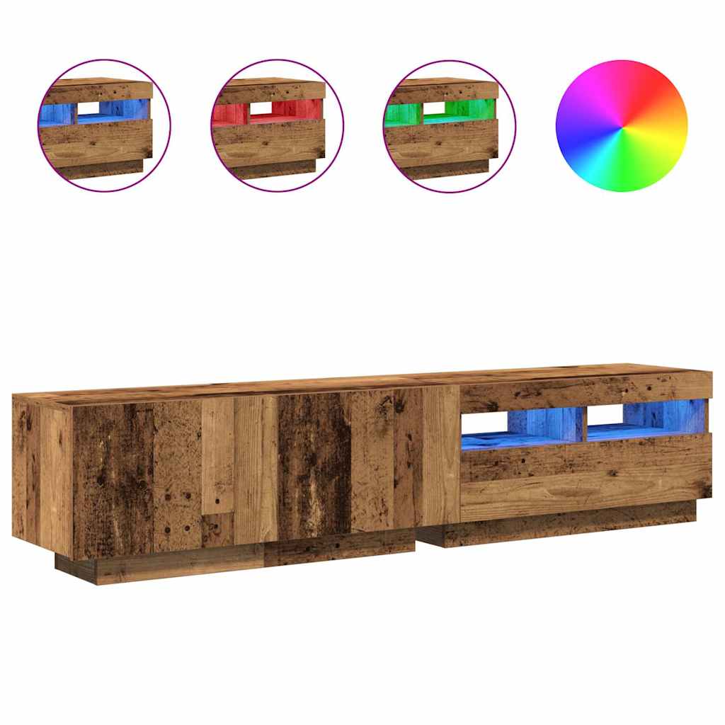 Meuble TV avec lumières LED vieux bois bois d'ingénierie - XIOS