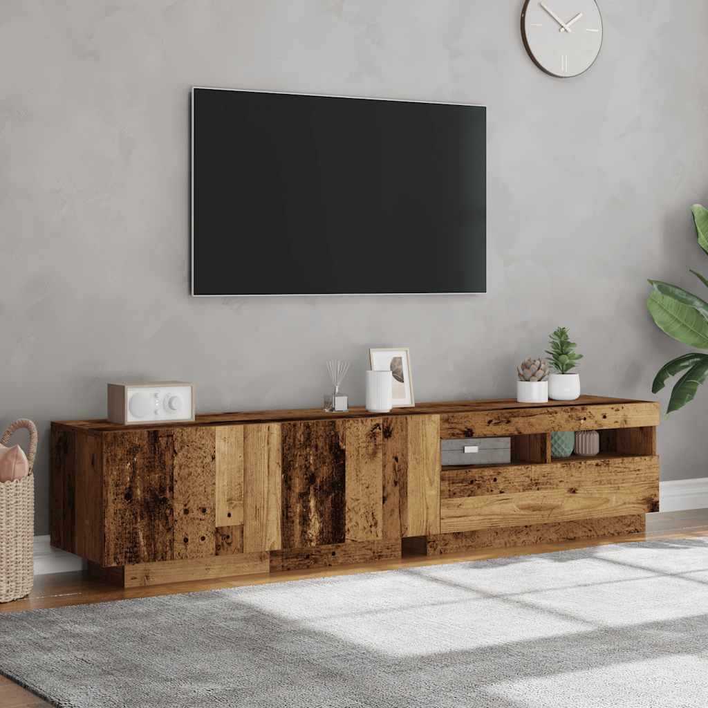 Meuble TV avec lumières LED vieux bois bois d'ingénierie - XIOS