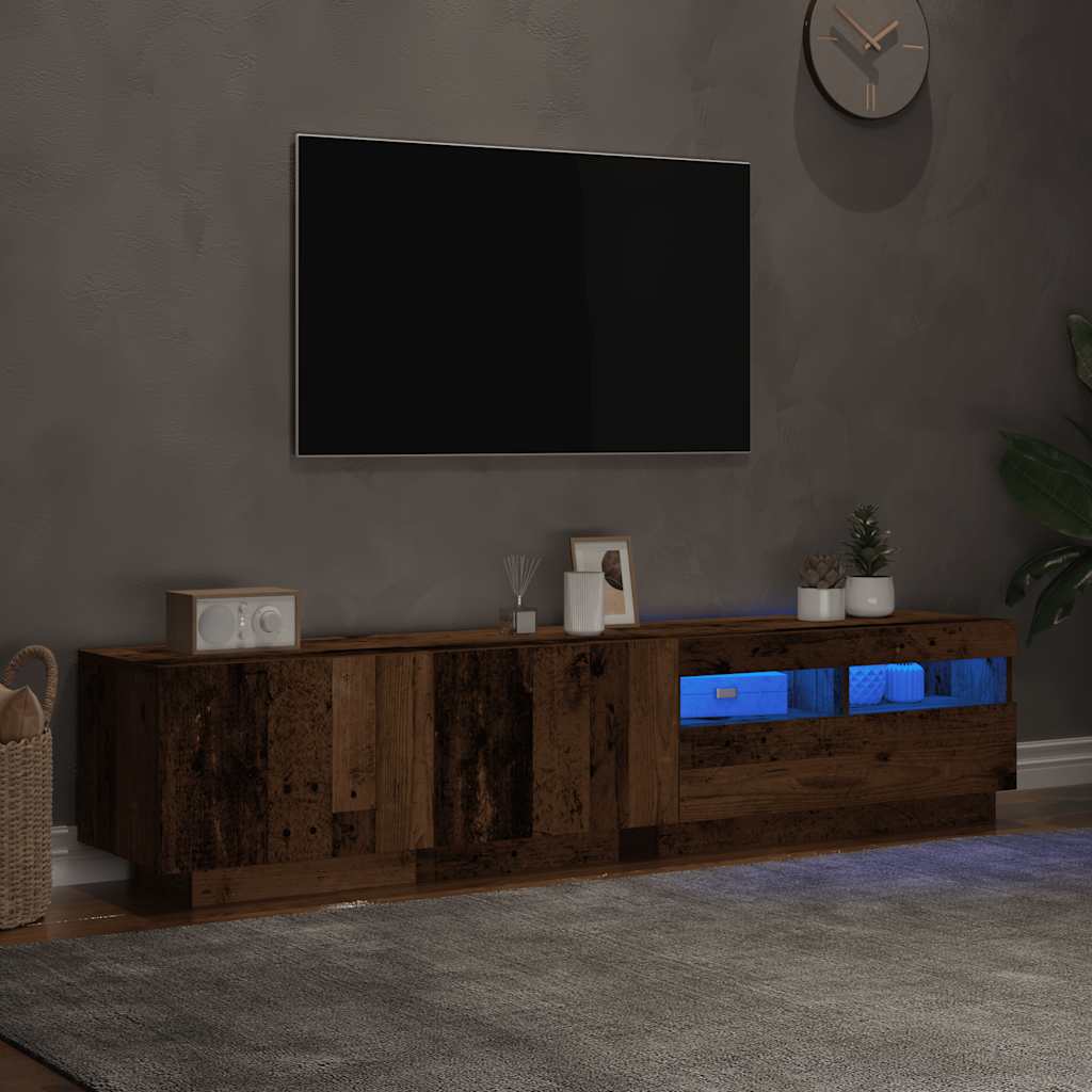 Meuble TV avec lumières LED vieux bois bois d'ingénierie - XIOS