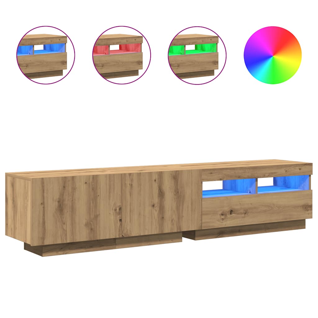 Meuble TV avec lumières LED chêne artisanal bois d'ingénierie - XIOS