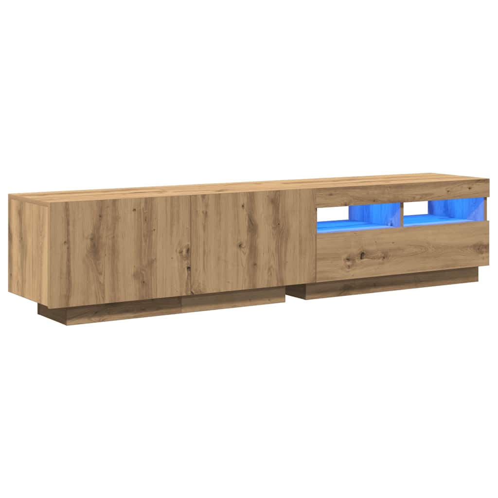 Meuble TV avec lumières LED chêne artisanal bois d'ingénierie - XIOS