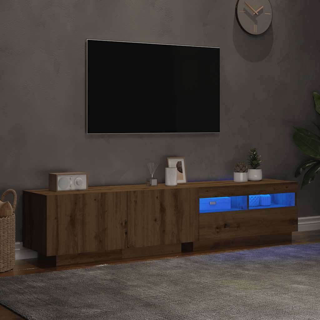 Meuble TV avec lumières LED chêne artisanal bois d'ingénierie - XIOS