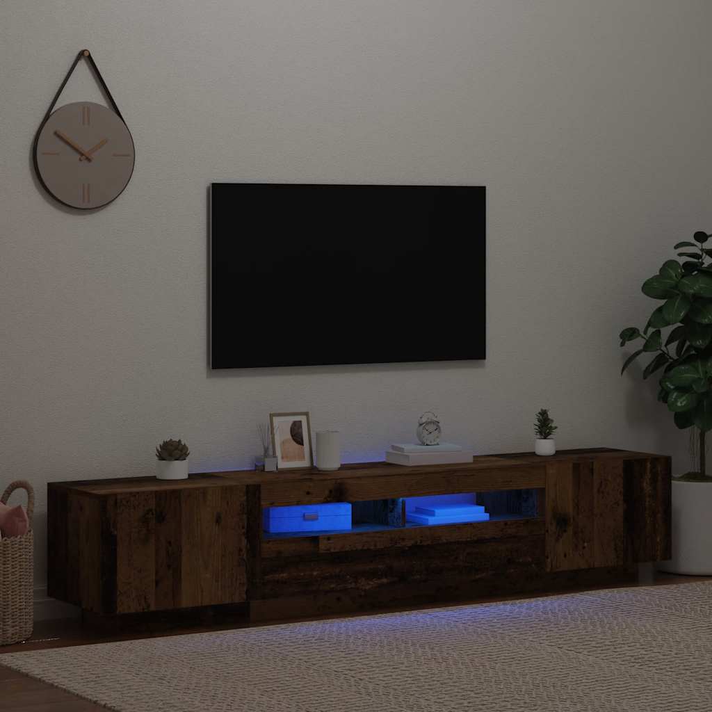 Meuble TV avec lumières LED vieux bois bois d'ingénierie - XIOS