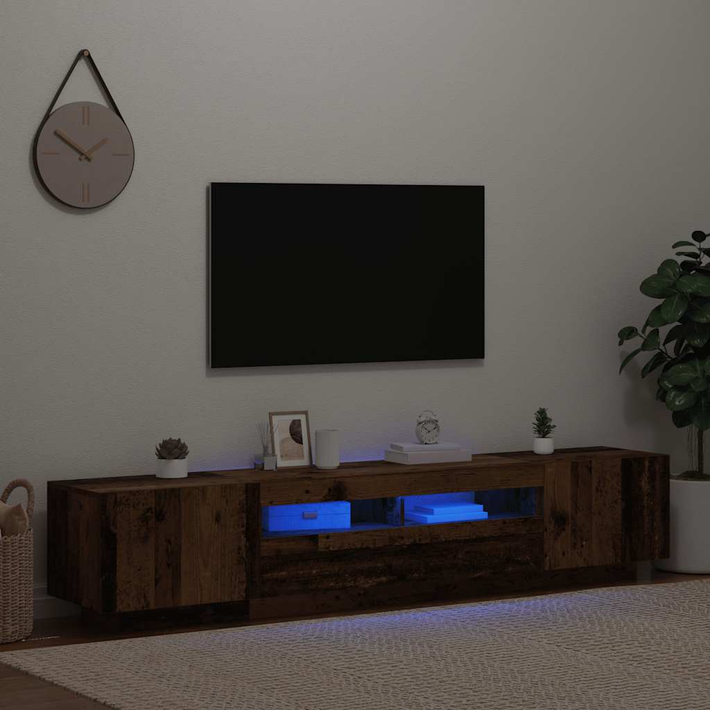 Meuble TV avec lumières LED vieux bois bois d'ingénierie - XIOS