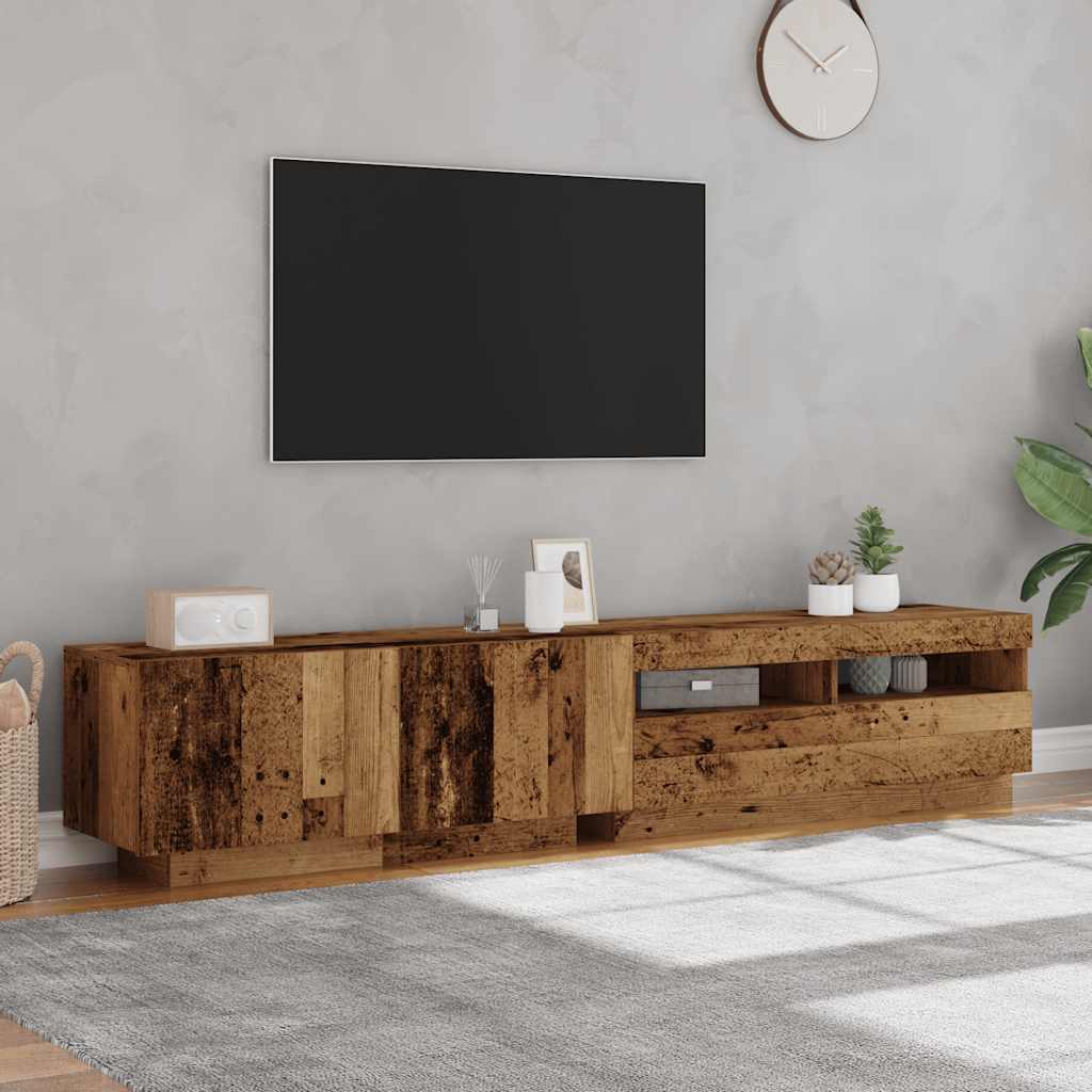 Meuble TV avec lumières LED vieux bois bois d'ingénierie - XIOS