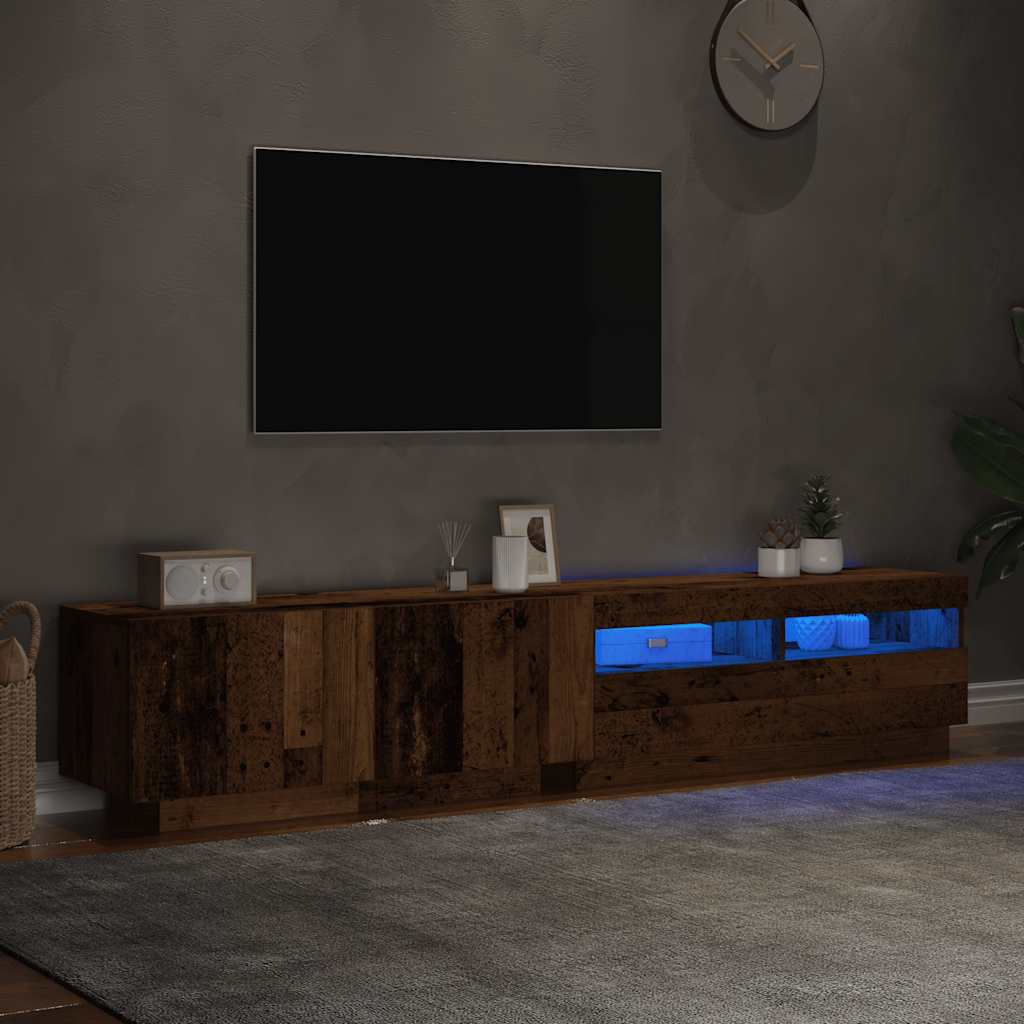Meuble TV avec lumières LED vieux bois bois d'ingénierie - XIOS