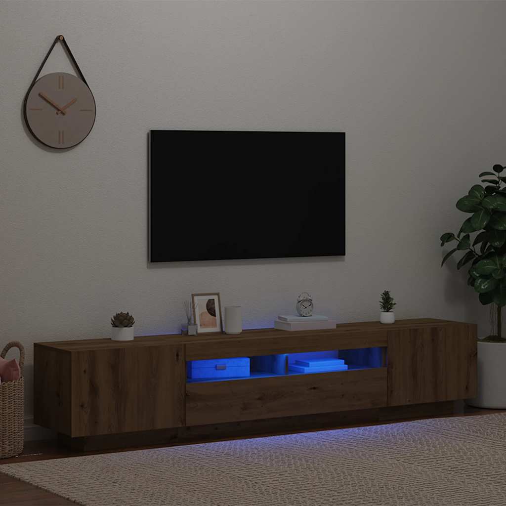 Meuble TV avec lumières LED chêne artisanal bois d'ingénierie - XIOS