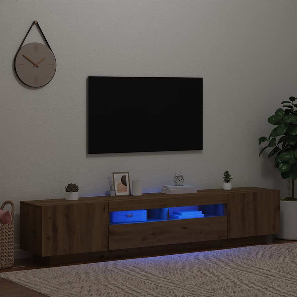 Meuble TV avec lumières LED chêne artisanal bois d'ingénierie - XIOS