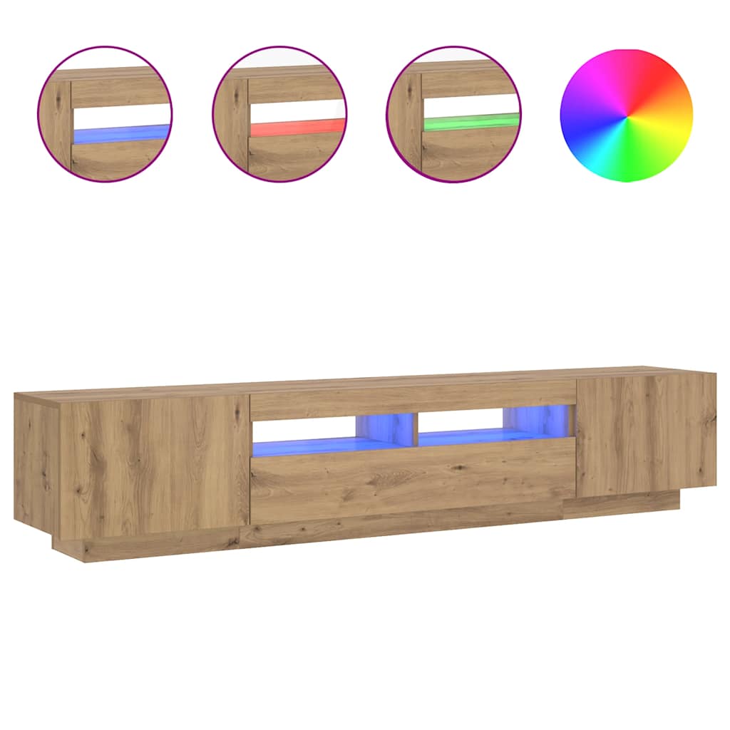 Meuble TV avec lumières LED chêne artisanal bois d'ingénierie - XIOS