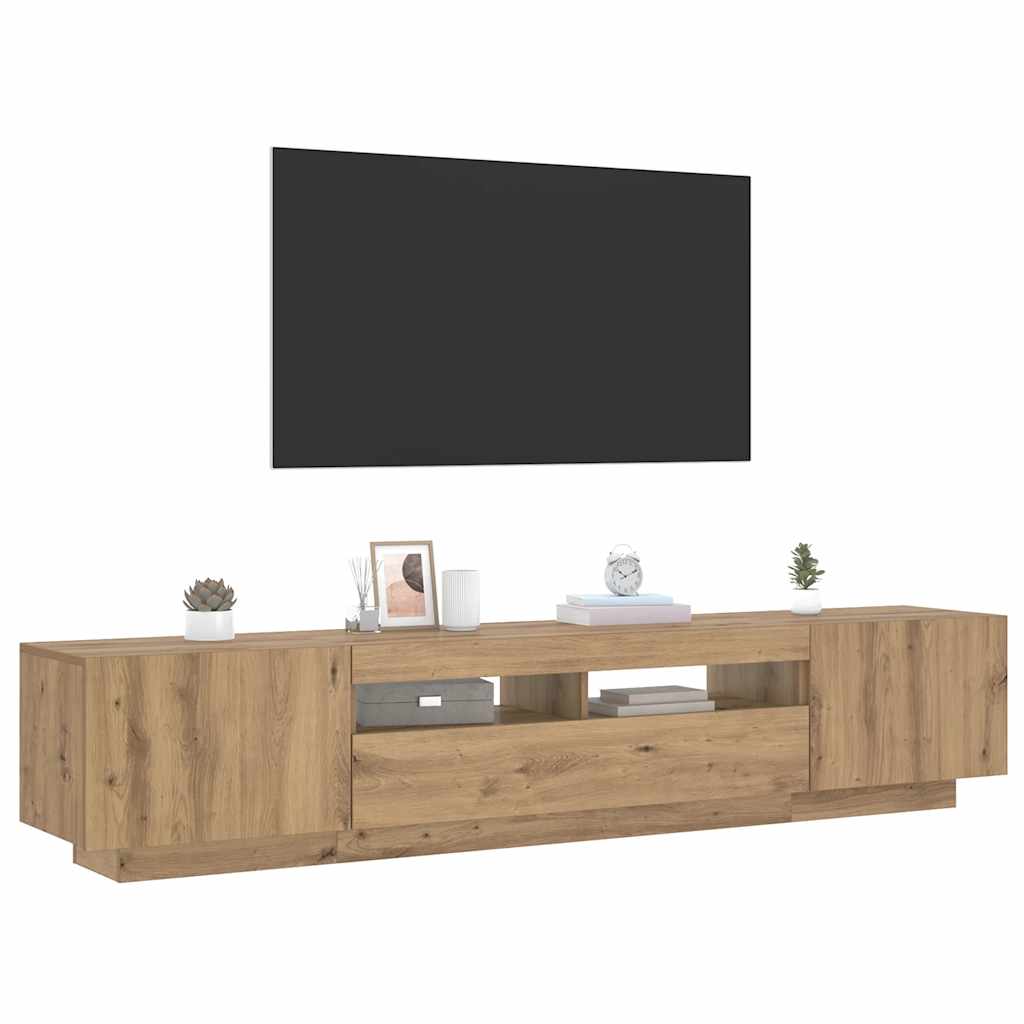 Meuble TV avec lumières LED chêne artisanal bois d'ingénierie - XIOS