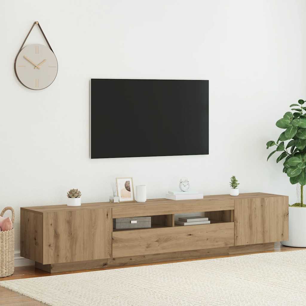 Meuble TV avec lumières LED chêne artisanal bois d'ingénierie - XIOS