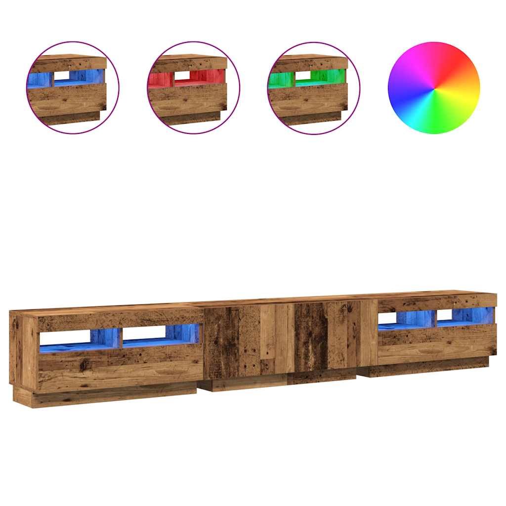 Meuble TV avec lumières LED vieux bois bois d'ingénierie - XIOS