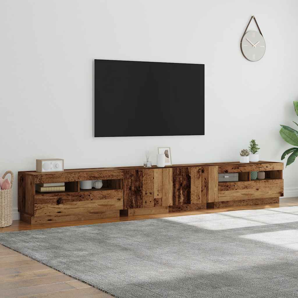 Meuble TV avec lumières LED vieux bois bois d'ingénierie - XIOS