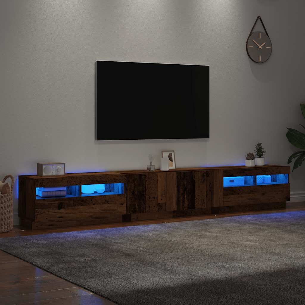 Meuble TV avec lumières LED vieux bois bois d'ingénierie - XIOS