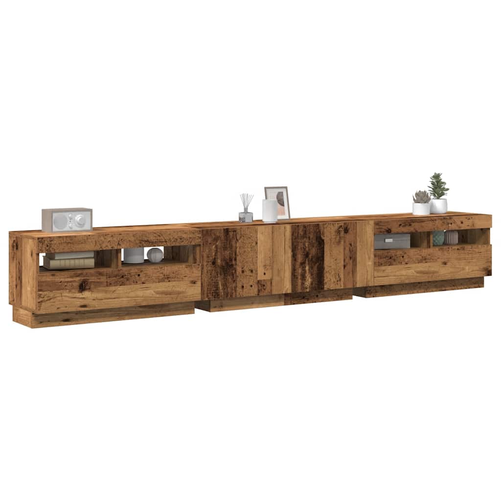 Meuble TV avec lumières LED vieux bois bois d'ingénierie - XIOS