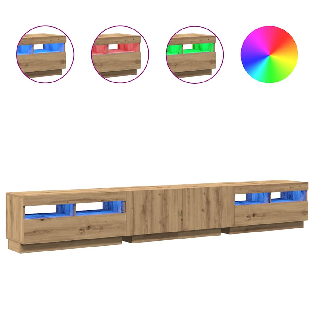 Meuble TV avec lumières LED chêne artisanal bois d'ingénierie - XIOS