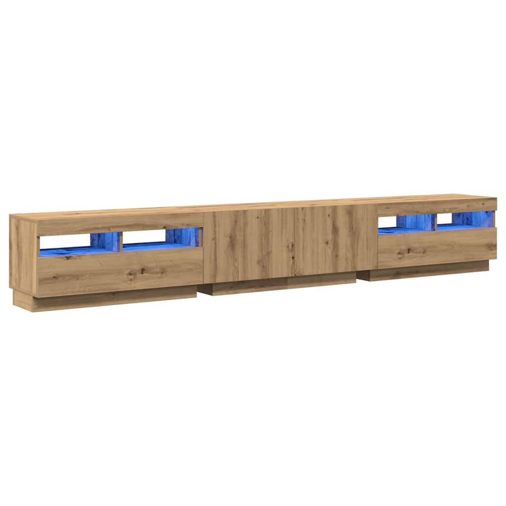 Meuble TV avec lumières LED chêne artisanal bois d'ingénierie - XIOS