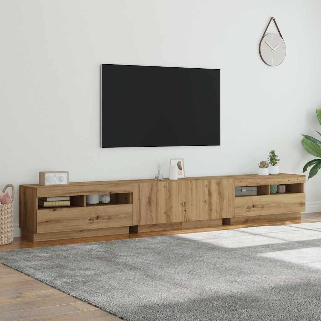 Meuble TV avec lumières LED chêne artisanal bois d'ingénierie - XIOS