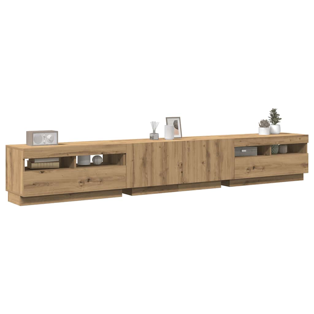 Meuble TV avec lumières LED chêne artisanal bois d'ingénierie - XIOS
