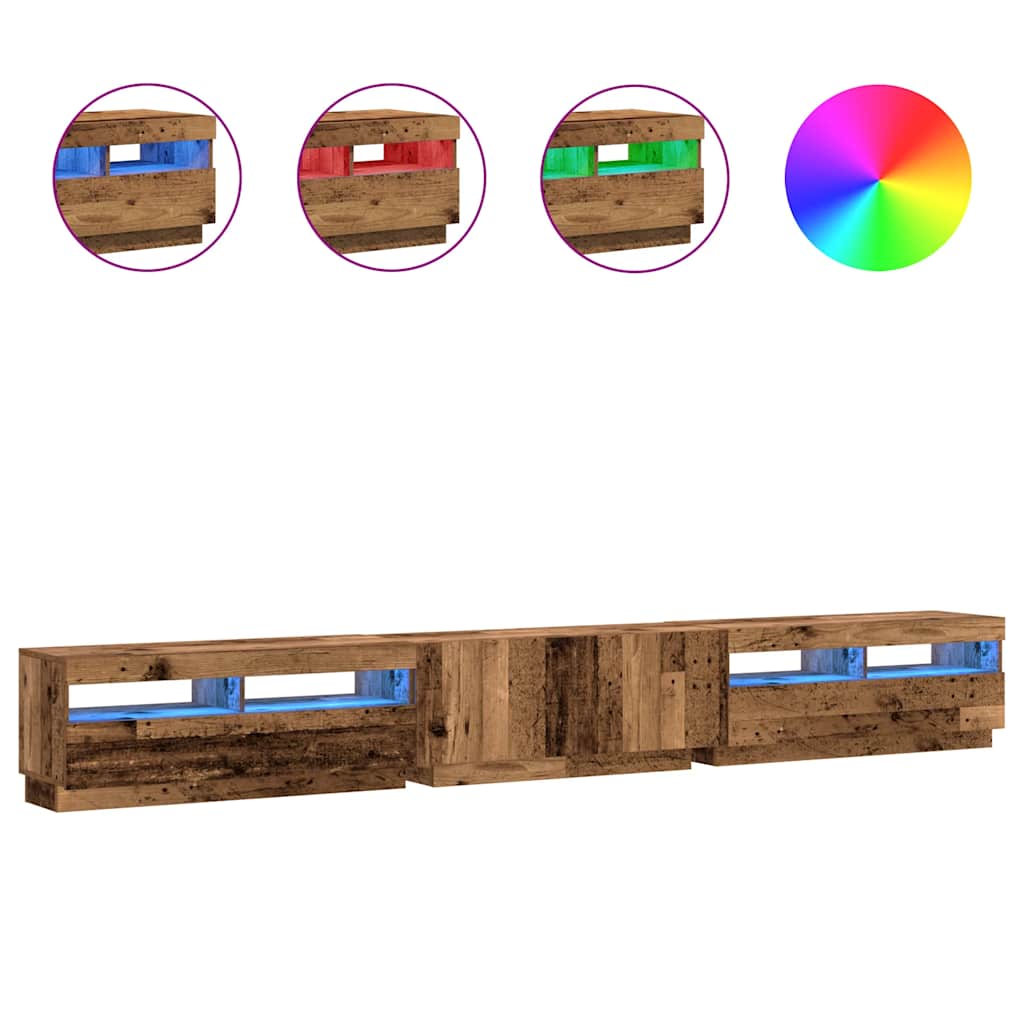 Meuble TV avec lumières LED vieux bois bois d'ingénierie - XIOS