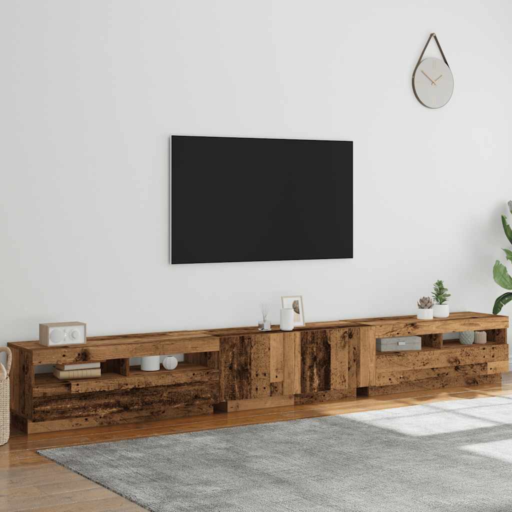 Meuble TV avec lumières LED vieux bois bois d'ingénierie - XIOS