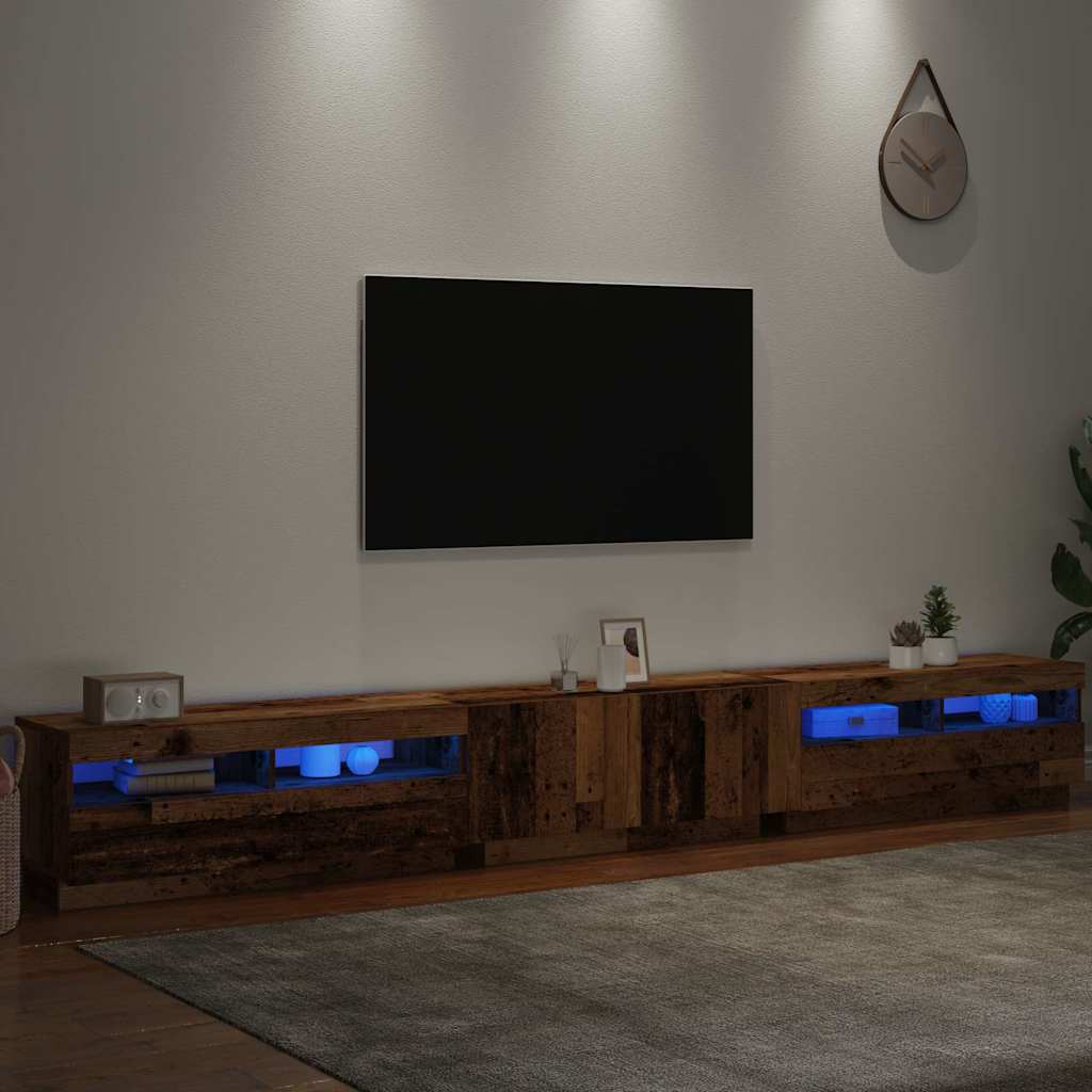 Meuble TV avec lumières LED vieux bois bois d'ingénierie - XIOS
