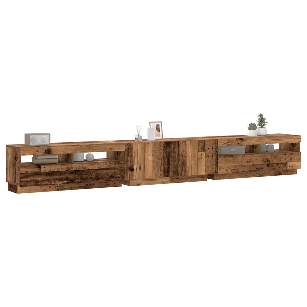 Meuble TV avec lumières LED vieux bois bois d'ingénierie - XIOS