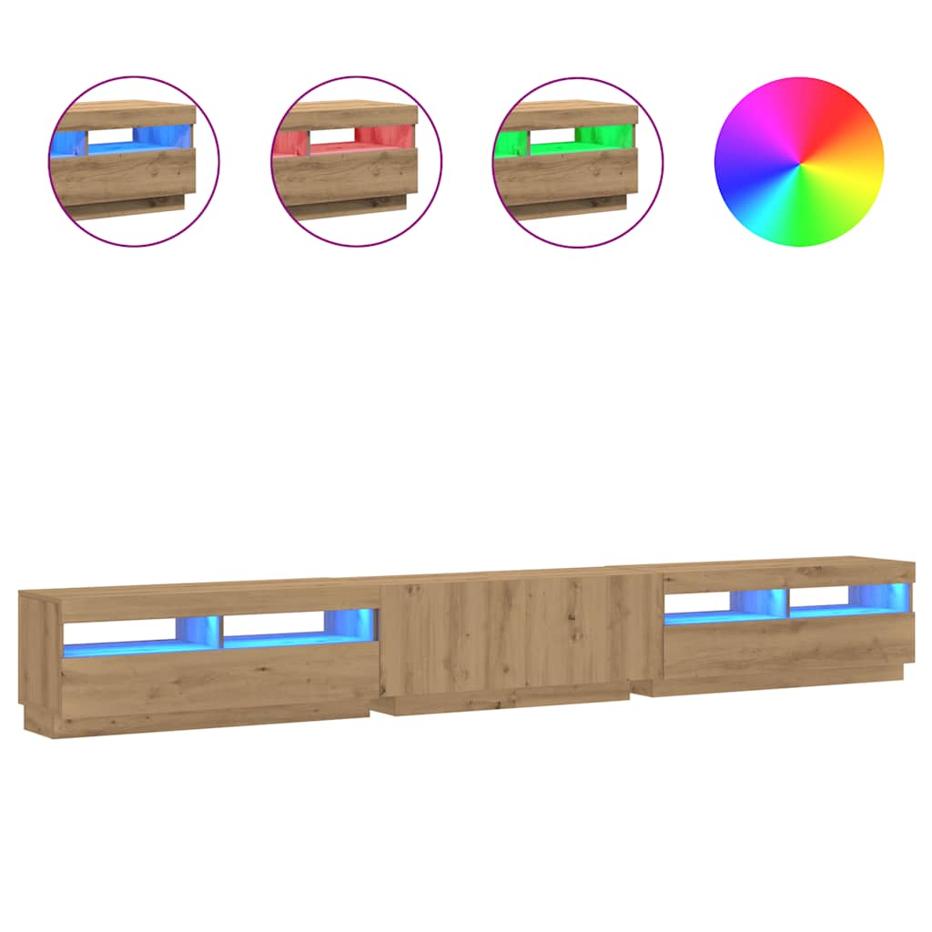 Meuble TV avec lumières LED chêne artisanal bois d'ingénierie - XIOS