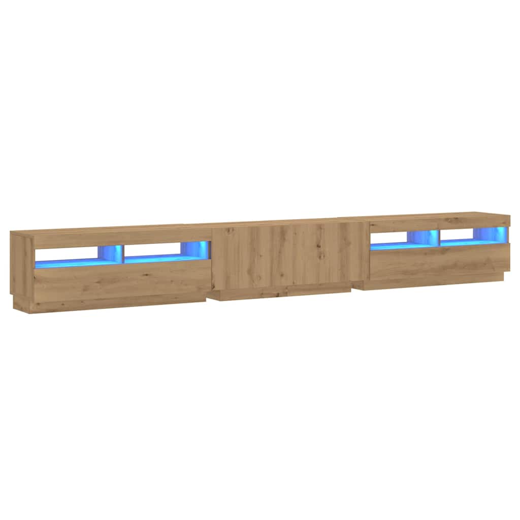 Meuble TV avec lumières LED chêne artisanal bois d'ingénierie - XIOS