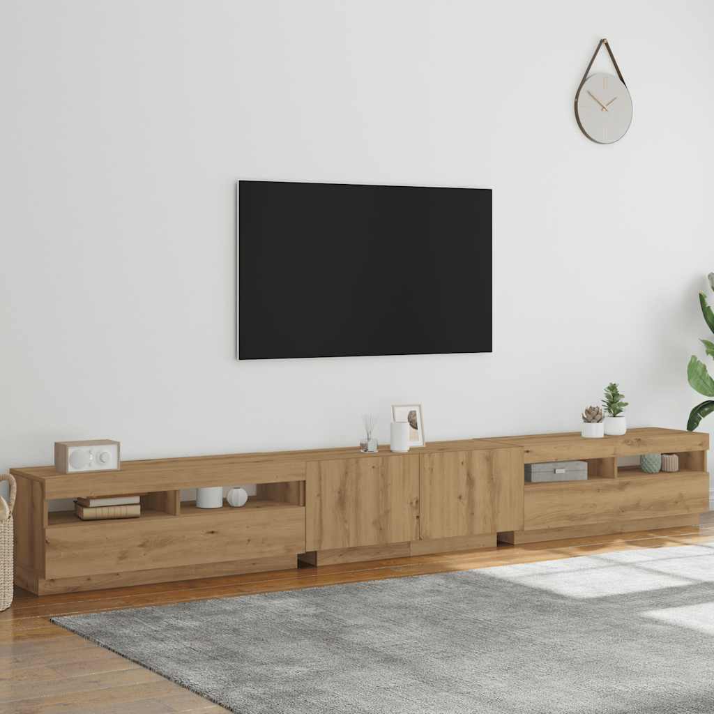 Meuble TV avec lumières LED chêne artisanal bois d'ingénierie - XIOS