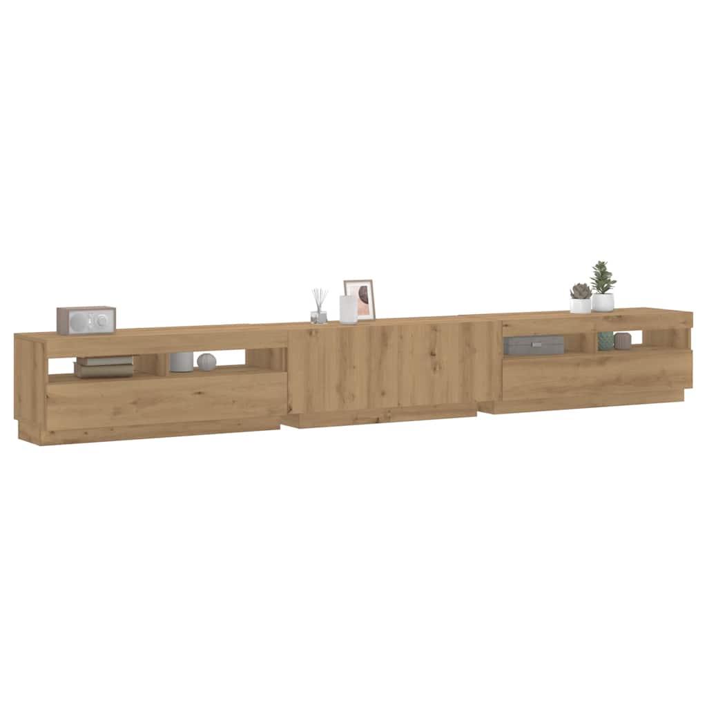 Meuble TV avec lumières LED chêne artisanal bois d'ingénierie - XIOS