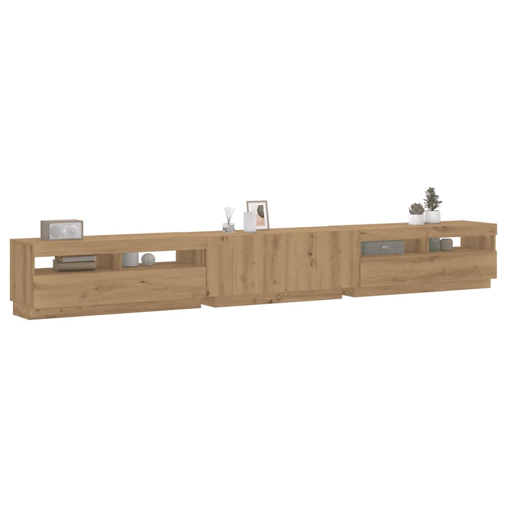Meuble TV avec lumières LED chêne artisanal bois d'ingénierie - XIOS