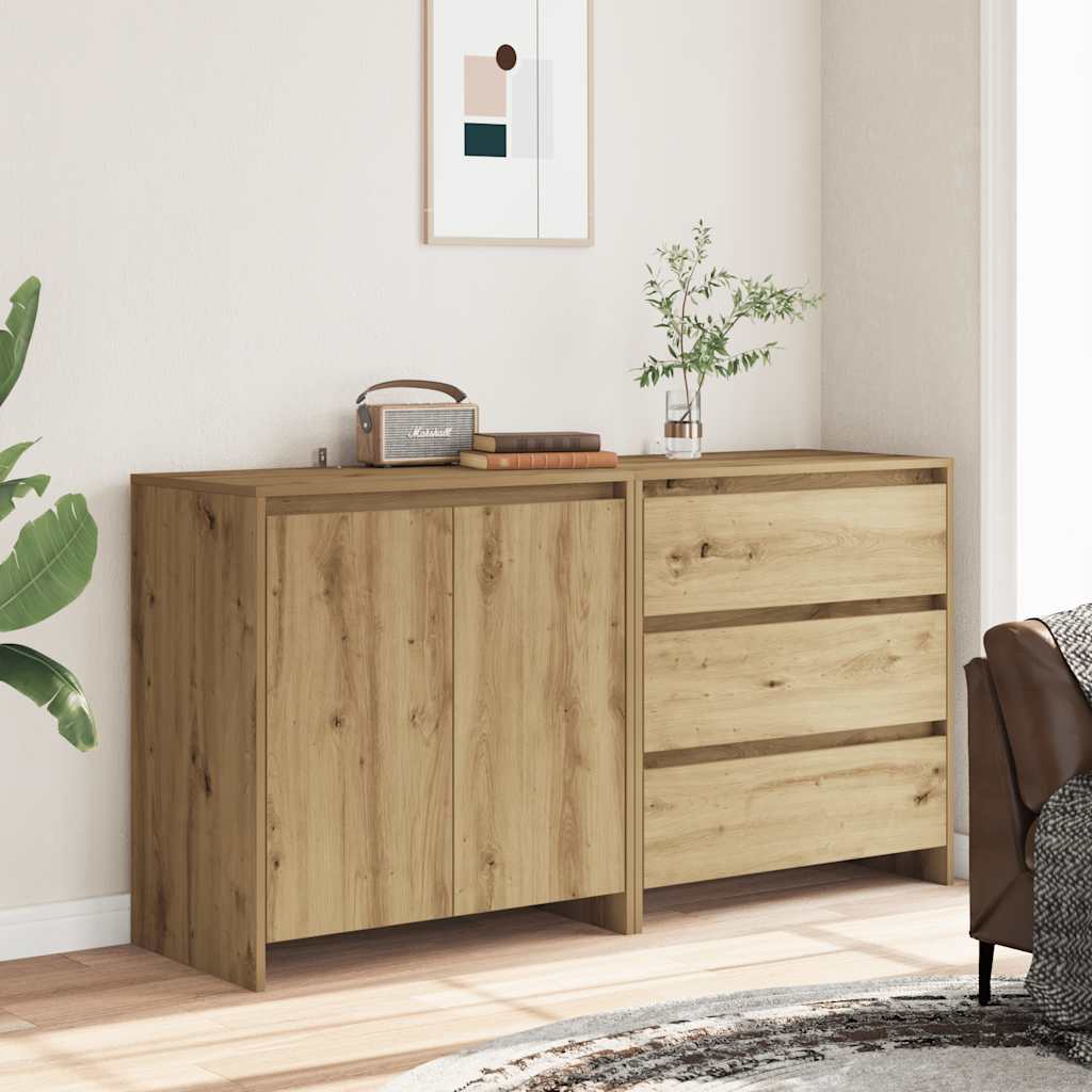 Buffet 2 pcs chêne artisanal bois d'ingénierie - XIOS