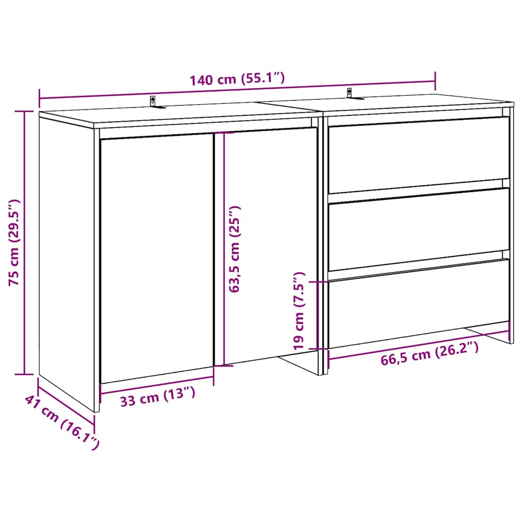 Buffet 2 pcs chêne artisanal bois d'ingénierie - XIOS