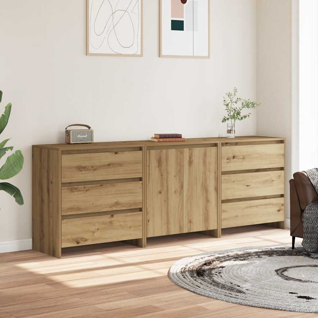 Buffet 3 pcs chêne artisanal bois d'ingénierie - XIOS