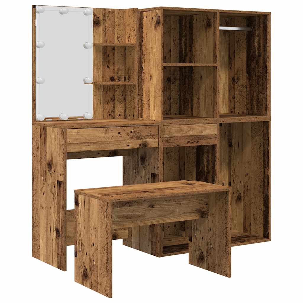 Ensemble de coiffeuse avec LED vieux bois bois d'ingénierie - XIOS