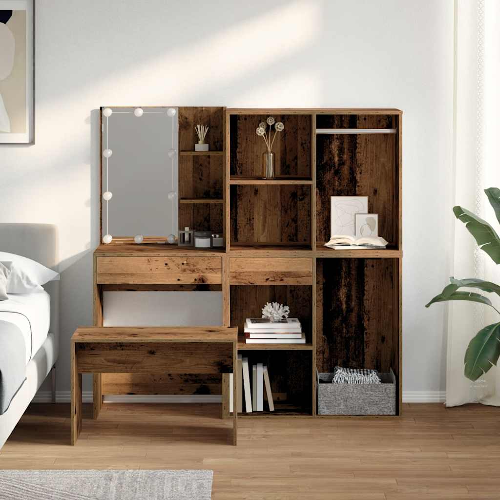 Ensemble de coiffeuse avec LED vieux bois bois d'ingénierie - XIOS