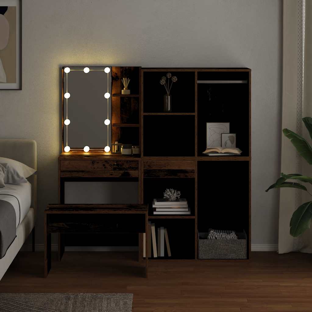 Ensemble de coiffeuse avec LED vieux bois bois d'ingénierie - XIOS