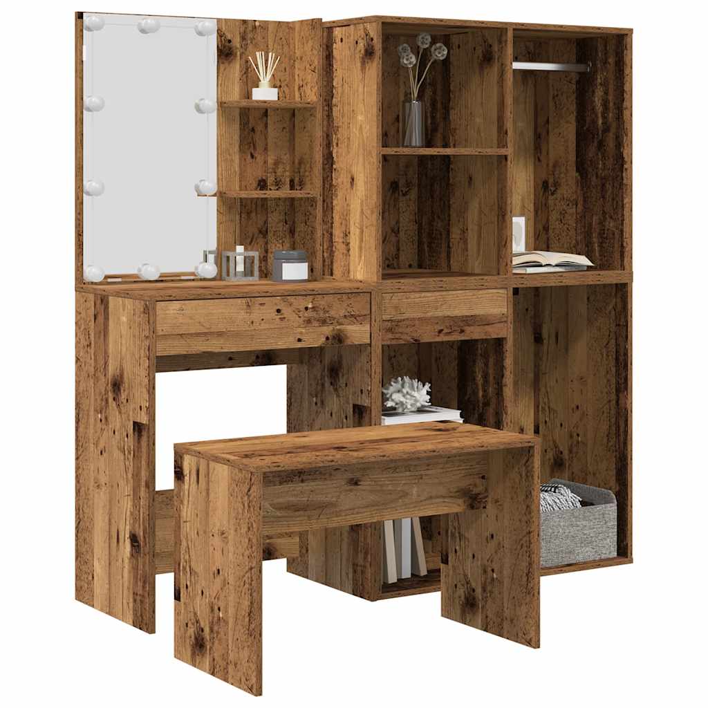 Ensemble de coiffeuse avec LED vieux bois bois d'ingénierie - XIOS