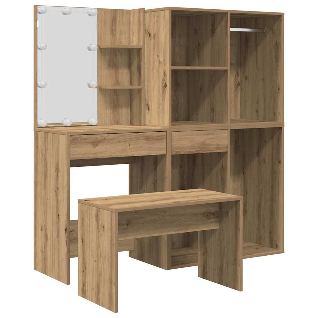 Ensemble de coiffeuse avec LED chêne artisanal bois ingénierie - XIOS