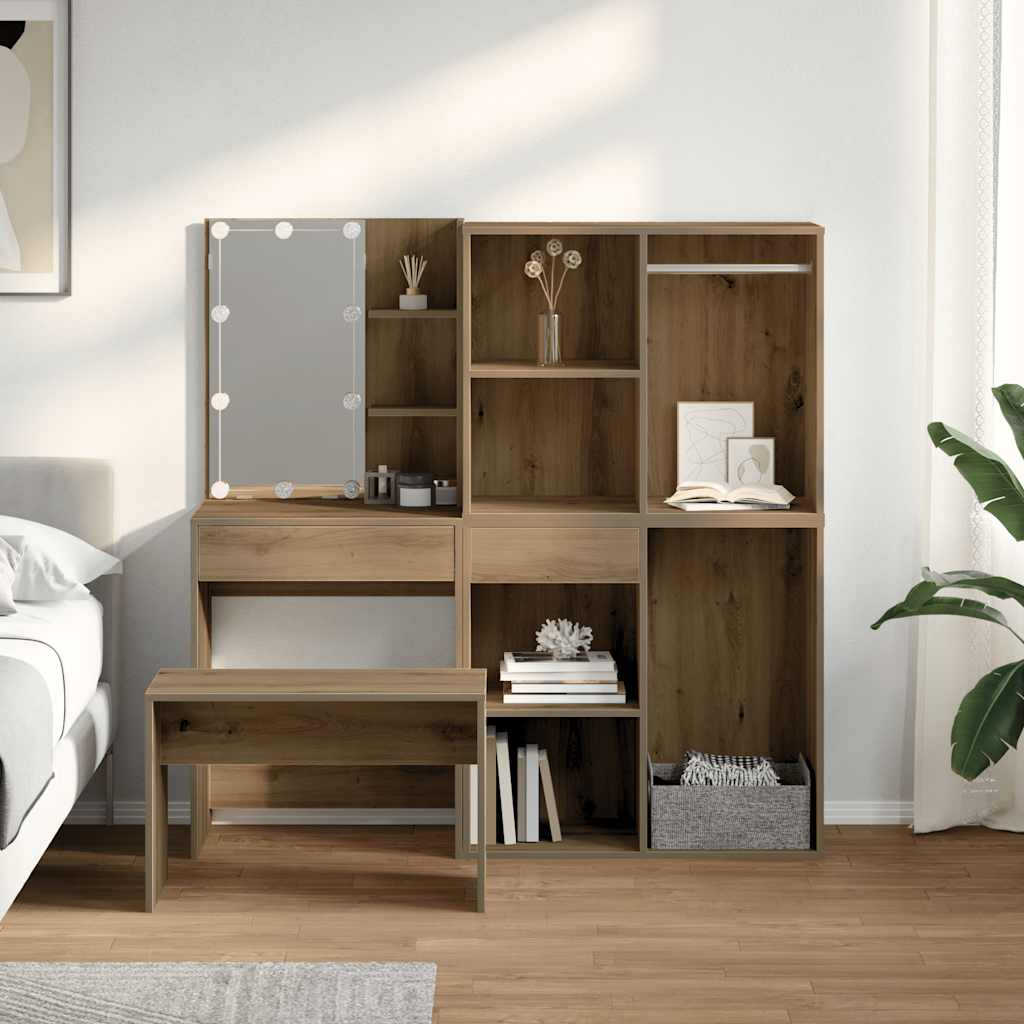 Ensemble de coiffeuse avec LED chêne artisanal bois ingénierie - XIOS