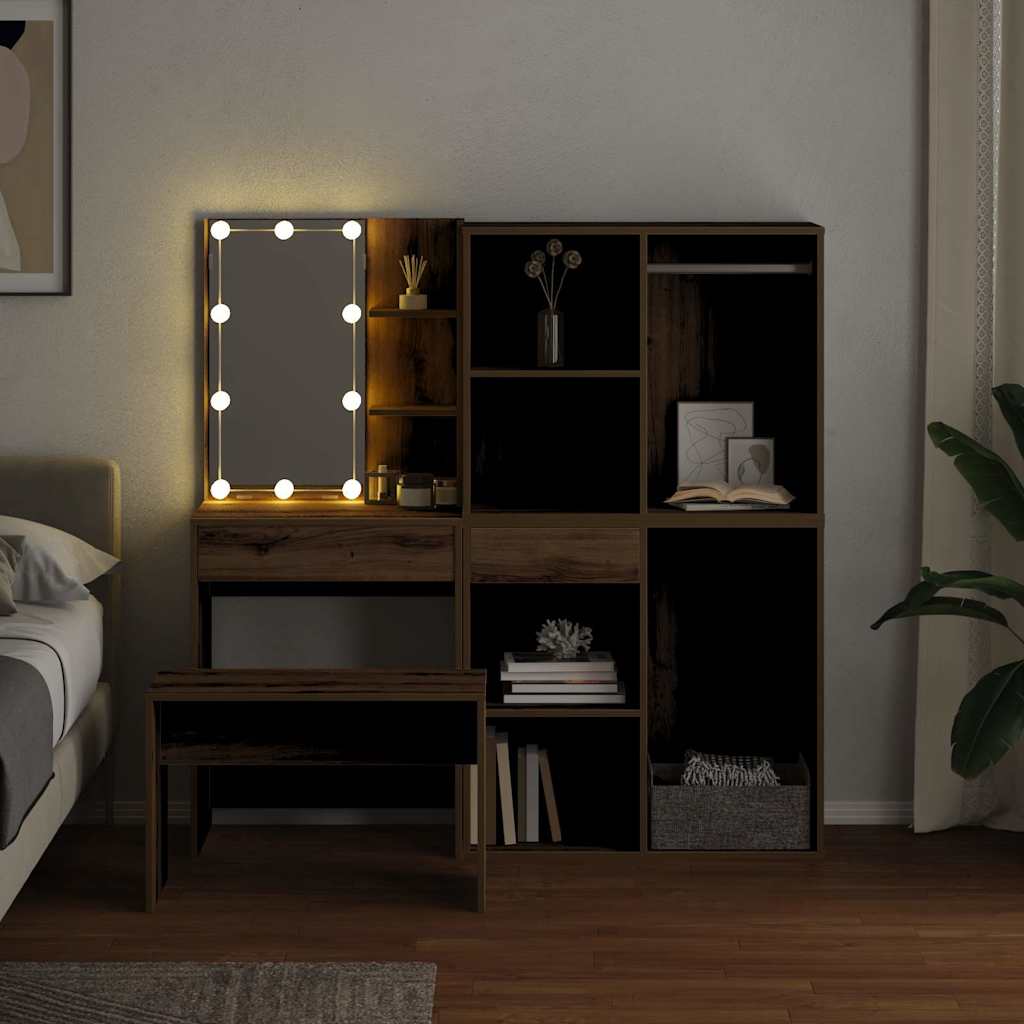 Ensemble de coiffeuse avec LED chêne artisanal bois ingénierie - XIOS