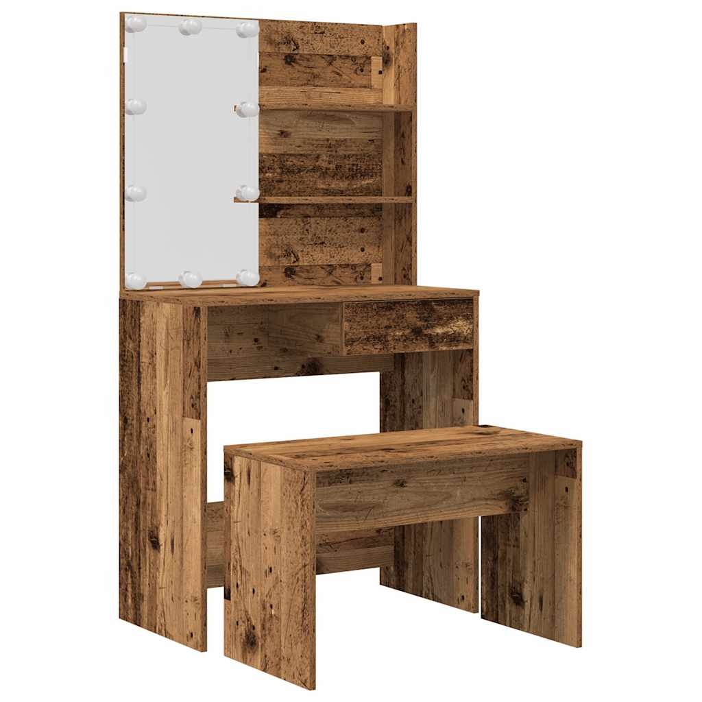 Ensemble de coiffeuse avec LED vieux bois bois d'ingénierie - XIOS