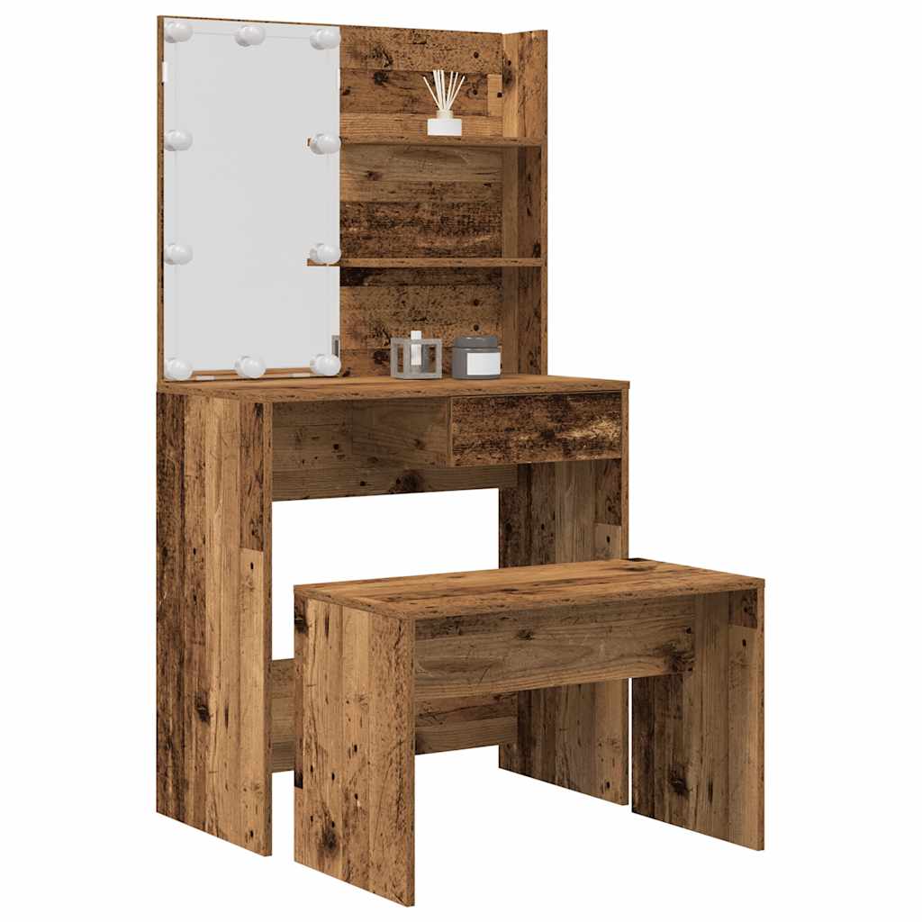 Ensemble de coiffeuse avec LED vieux bois bois d'ingénierie - XIOS