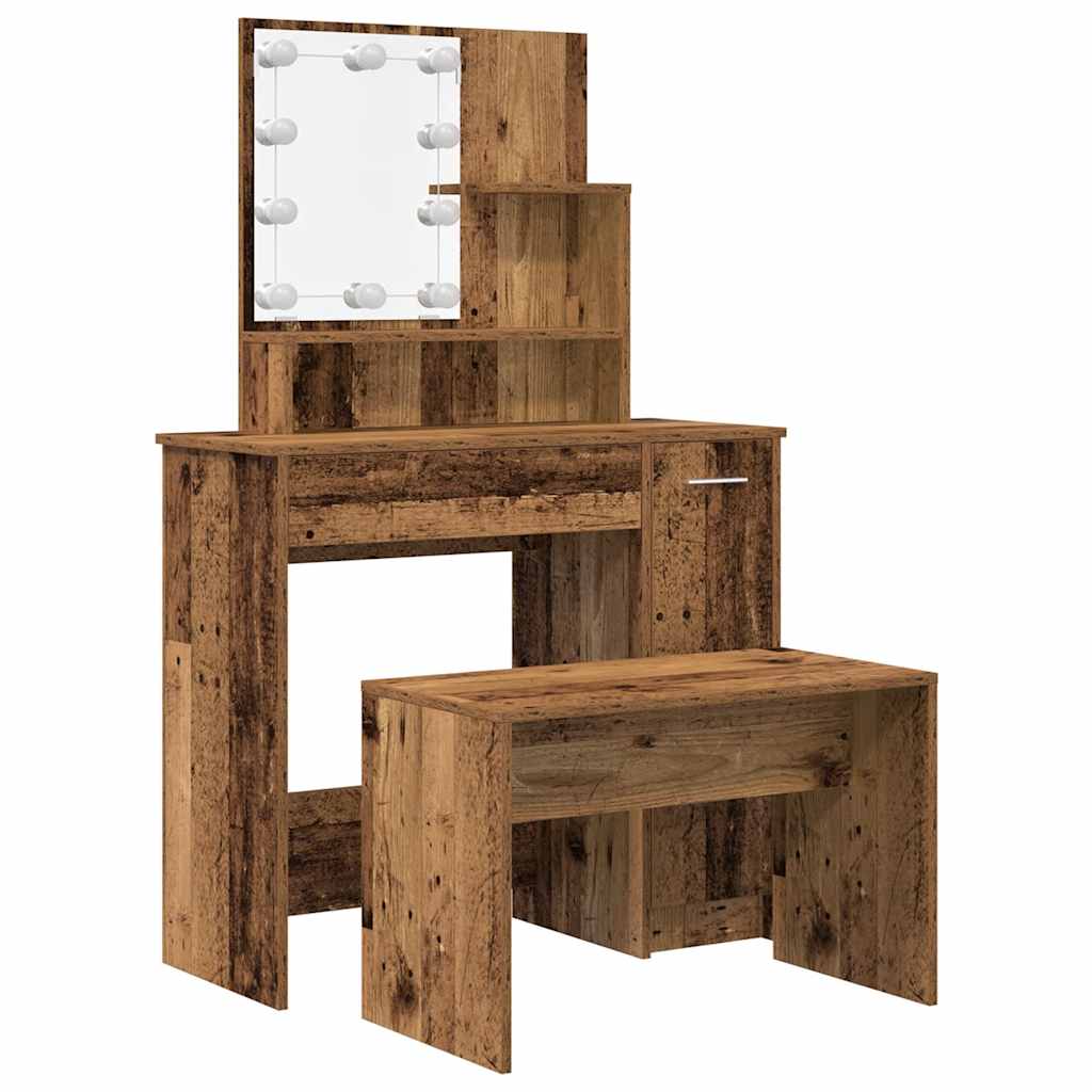 Ensemble de coiffeuse avec LED vieux bois bois d'ingénierie - XIOS
